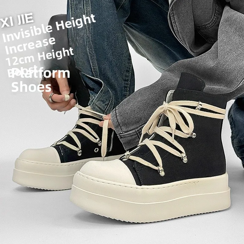 

Мужские высокие кеды American Sle на скрытой платформе 2 см, повседневные, с круглым носком, из канваса