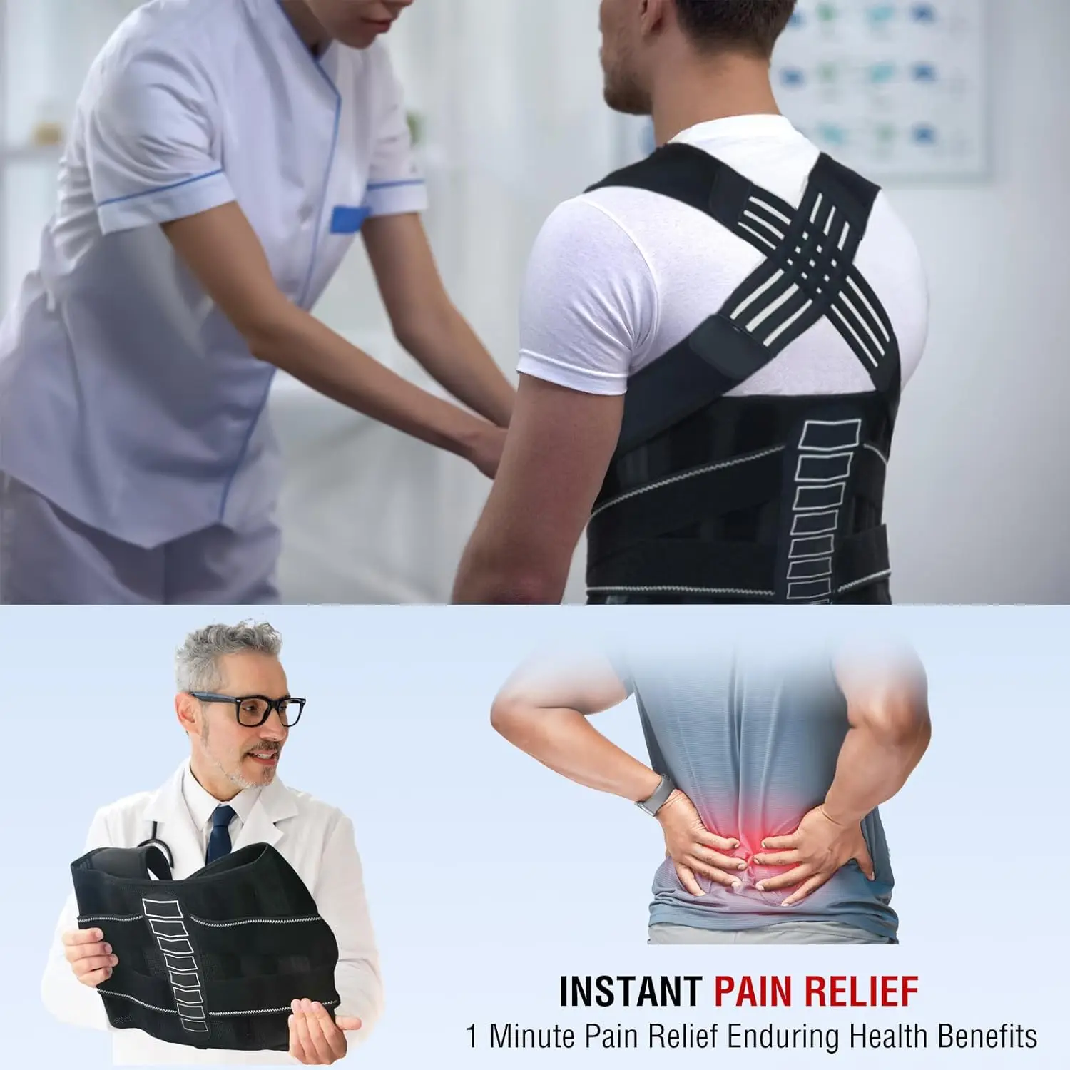 Back Brace for Men and Women, Adjustable Shoulder Posture Support Brace, Back Straightener Posture for Upper and Lower Back