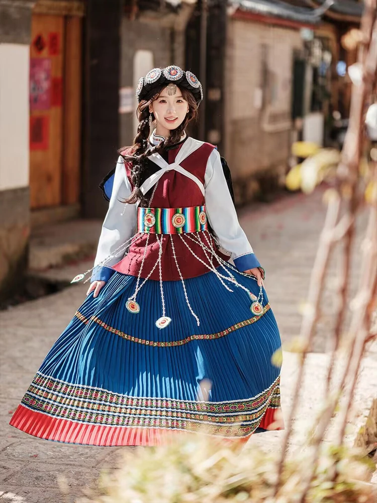 

New Naxi Ethnic Clothing Yunnan Lijiang Minority Costume Mosuo Travel Photography Adult Performance Clothes Stage Costume