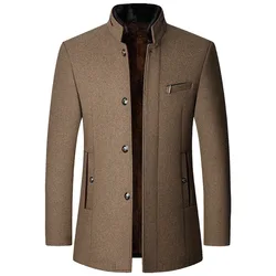 Trench da uomo in lana giacche in Cashmere giacche colletto alla coreana abiti Casual da lavoro cappotti giacche e cappotti invernali maschili 4