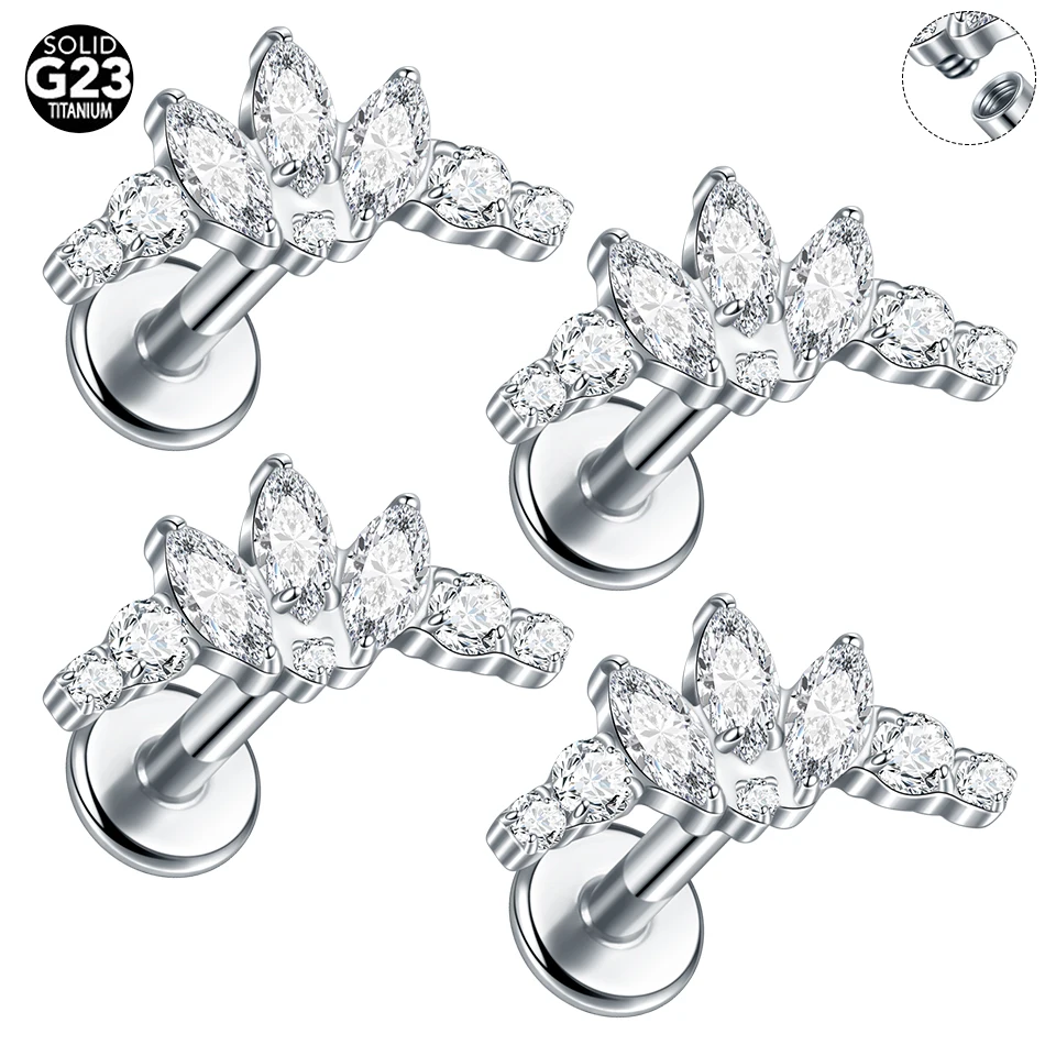 1Pc G23 Titanium Ear Tragus Cartilage Helix Daith Piercing Stud Earrings for Women Internal Thread Labret Piercing Lip Ring 16G