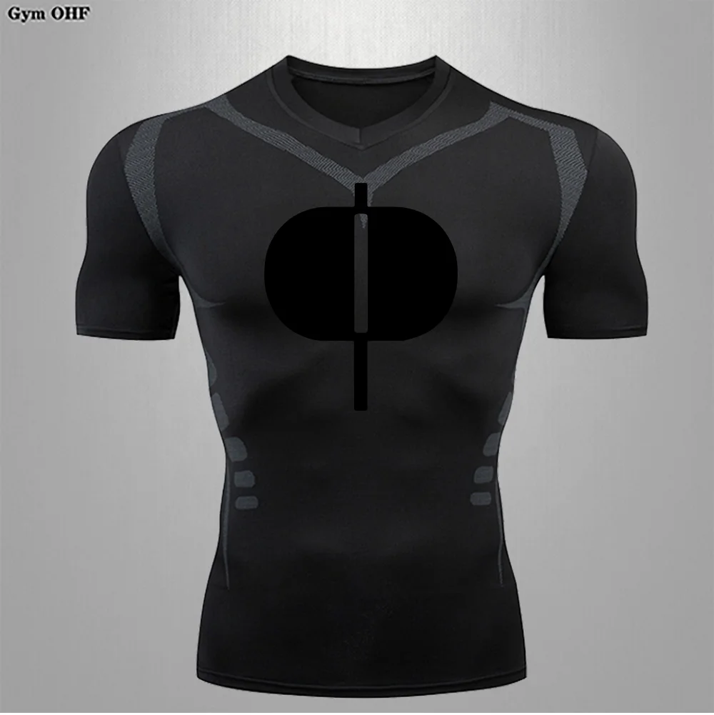 

Men's Compression Short Sleeve T-shirt Fitness Running Basketball Gym Sportswear Seamless Close-fitting Black Sports Tight Tops