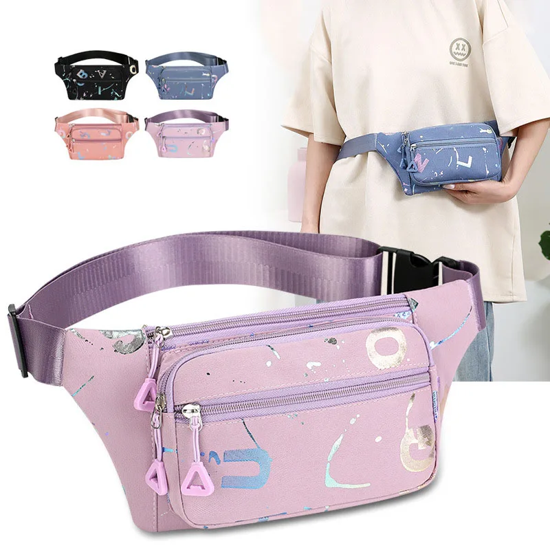 Women Fanny Packs Bronzing Printing Belt Bag Fashion Pink Waist Bags Crossbody Bags Bum Bag Running Travel Workout Waist Bag