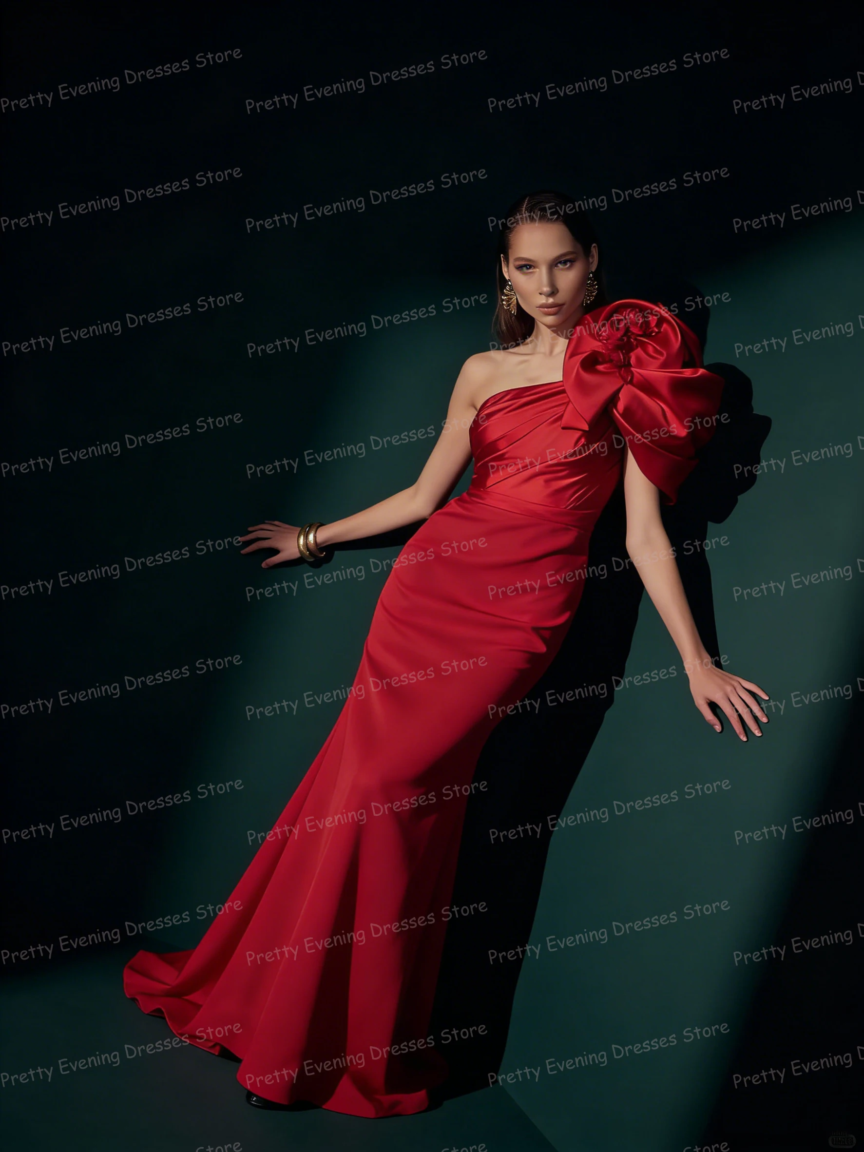 

Simple Red Evening Dresses Woman's Mermaid One Shoulder Sleeveless Fashion Prom Gowns Ruffles 2026 Customized Vestidos De Novia
