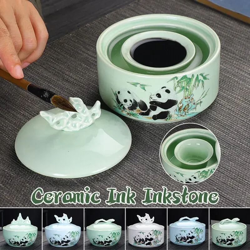 

Ceramic Cartridge Bowl Plate Supplies Pen Holder Green Ink Pool Table with Cover Sumi-e Painting Calligraphy Painting Platestone