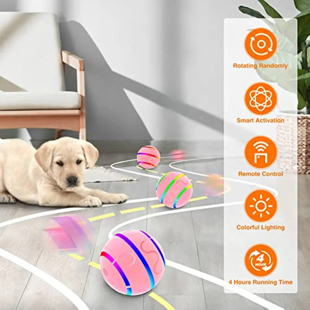 Bolas interactivas inteligentes para perro, juguete para masticar con Control remoto para masticar, 4 horas de tiempo de funcionamiento, bolas rodantes para perro