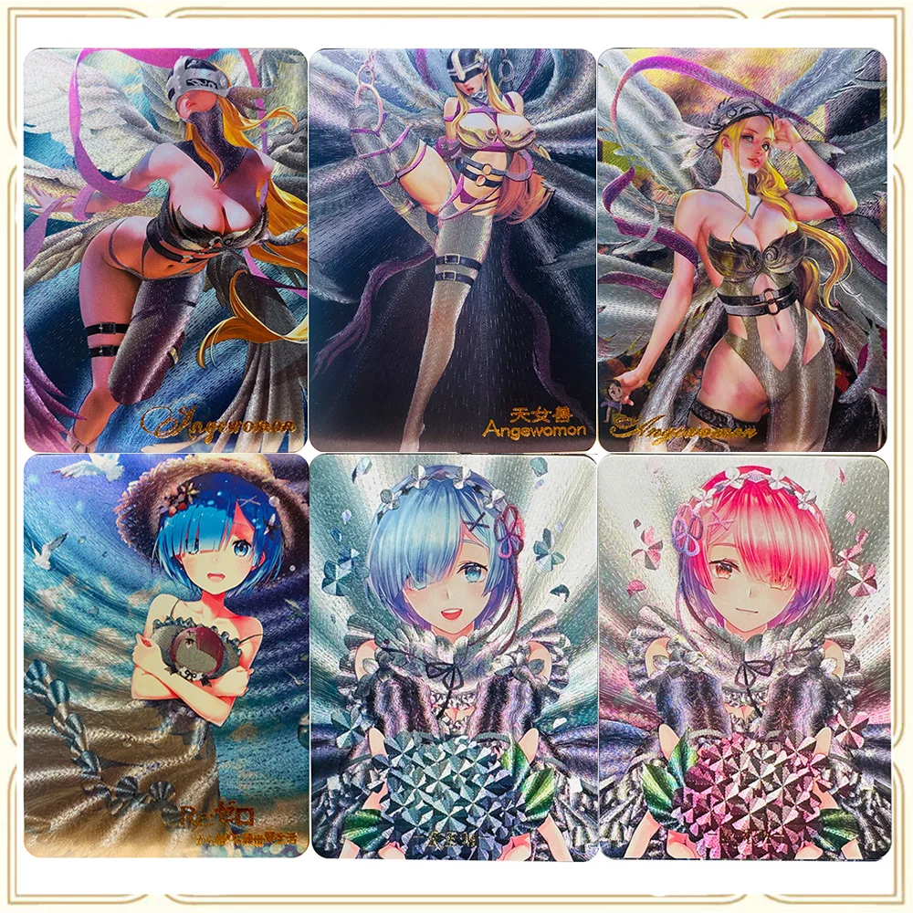 Tarjeta coleccionable con purpurina Premium ACG, historia de la diosa de Anime, regalo de cumpleaños y Navidad, Emilia Angewomon Kamado Nezuko Rem