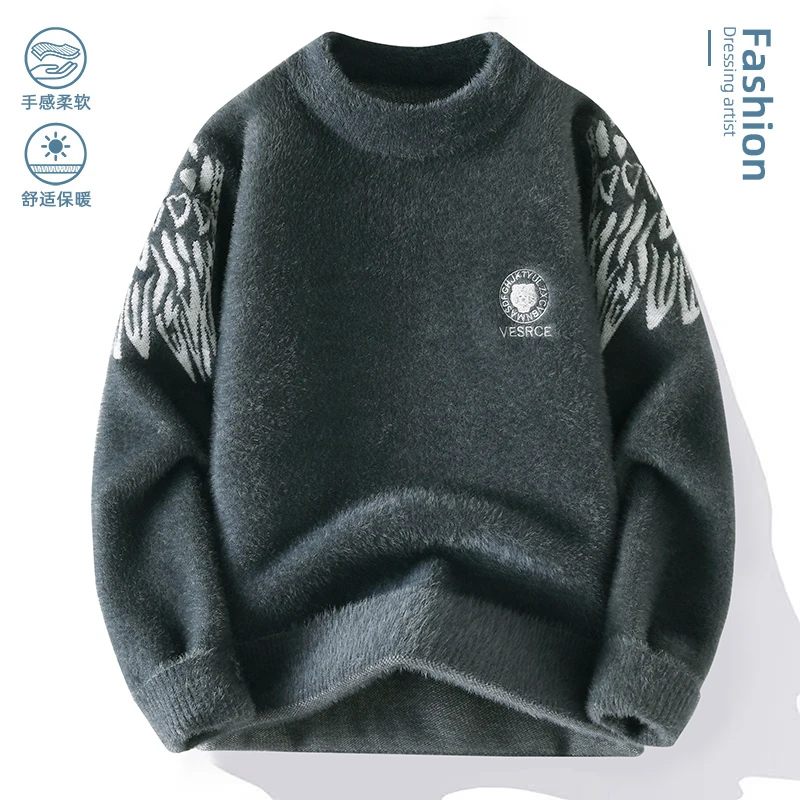 

Зимний модный уличный вязаный свитер 2025 года, брендовый мужской топ премиум-класса в стиле хип-хоп с подкладкой, высококачественный теплый свитер большого размера