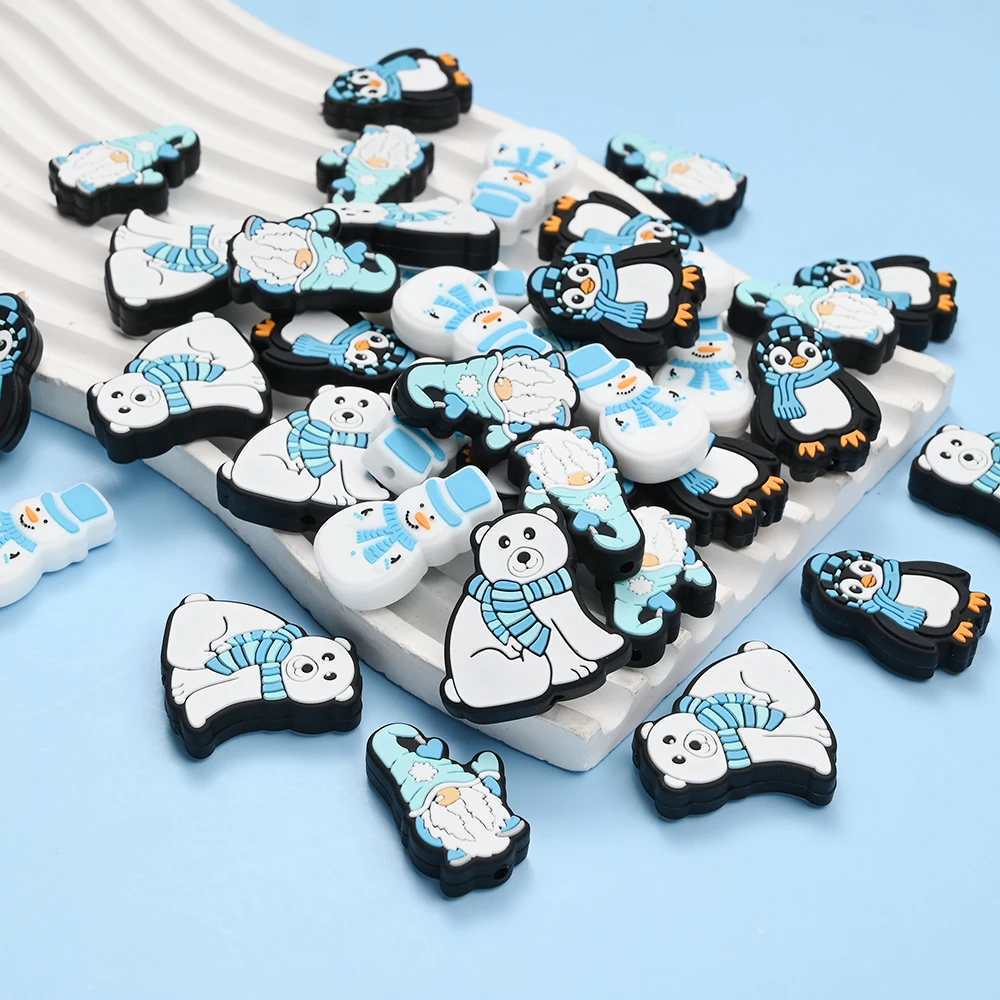 

4Pcs Silicone Beads Snowman Penguin Polar Bear Goblin Non-toxic Silicone Beads for DIY Pacifier Chain Keychain And Bracelet