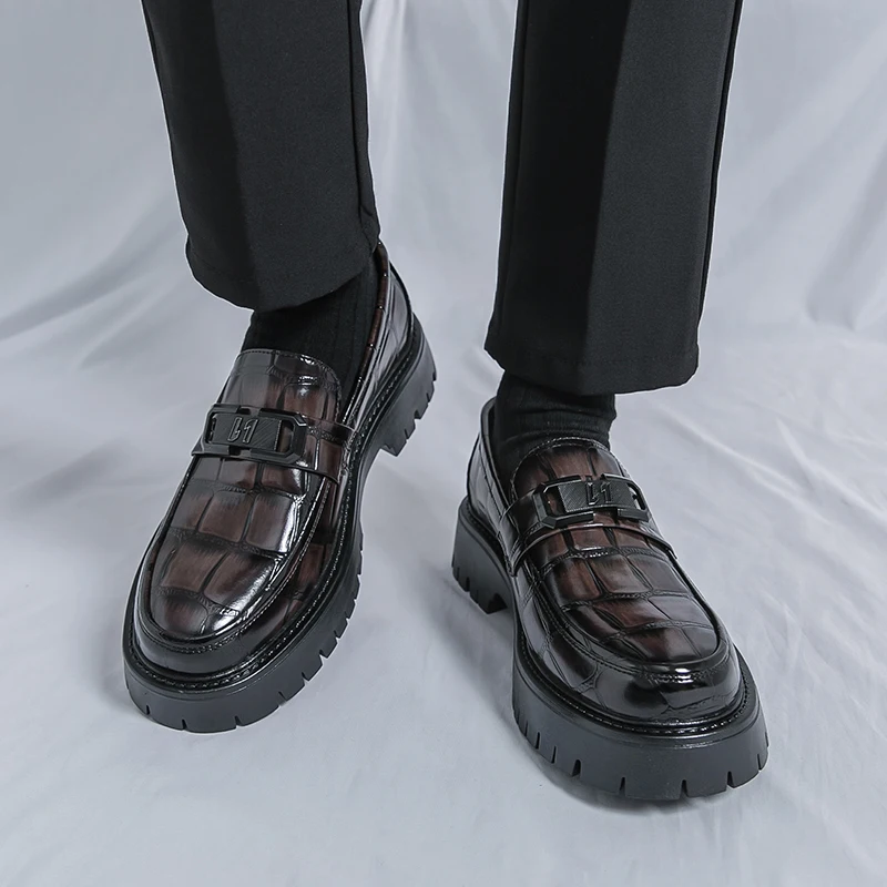 

Мужские лоферы из искусственной кожи на толстой подошве с круглым носком, профессиональные классические деловые мужские туфли, размеры 38-46
