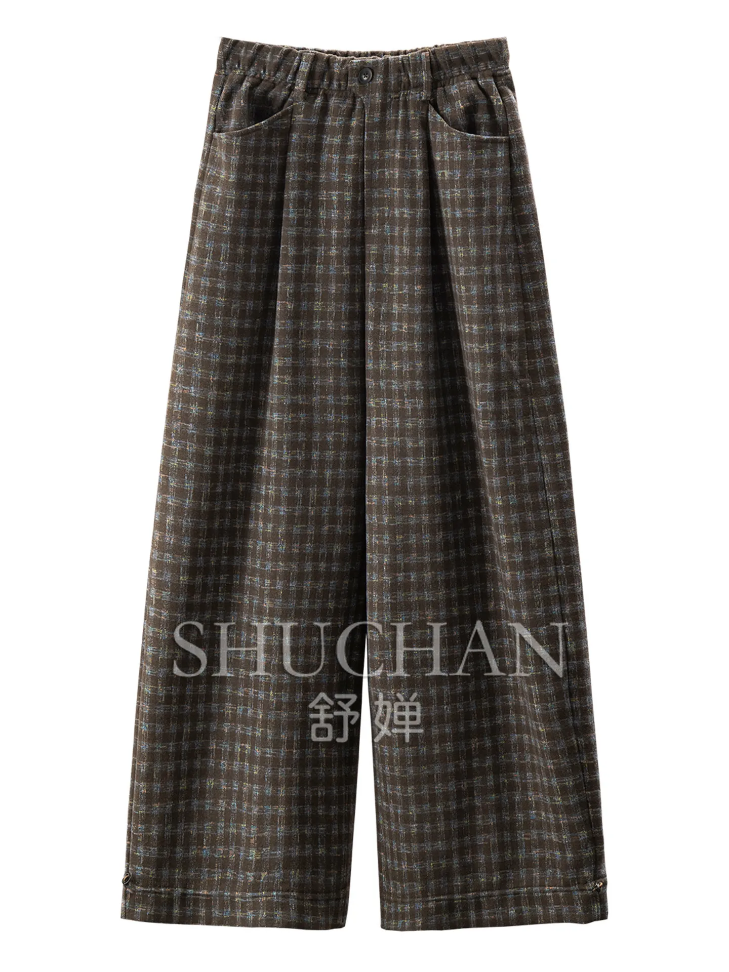Retro British Style Dyed Checked High-waisted Wide-leg Straight Leg Leggings  Women's 76W7