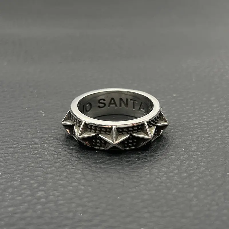 

Кольцо из стерлингового серебра 925 пробы в стиле ретро с заклепками и звездами, мужское и женское властное кольцо в стиле пятиконечной звезды