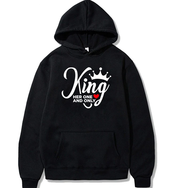 King Her/Queen His One and Only Print Hoodies Autumn Lover Sweatshirts Women Men Funny Loose Hooded Harajuku Crown Couple Hoodie