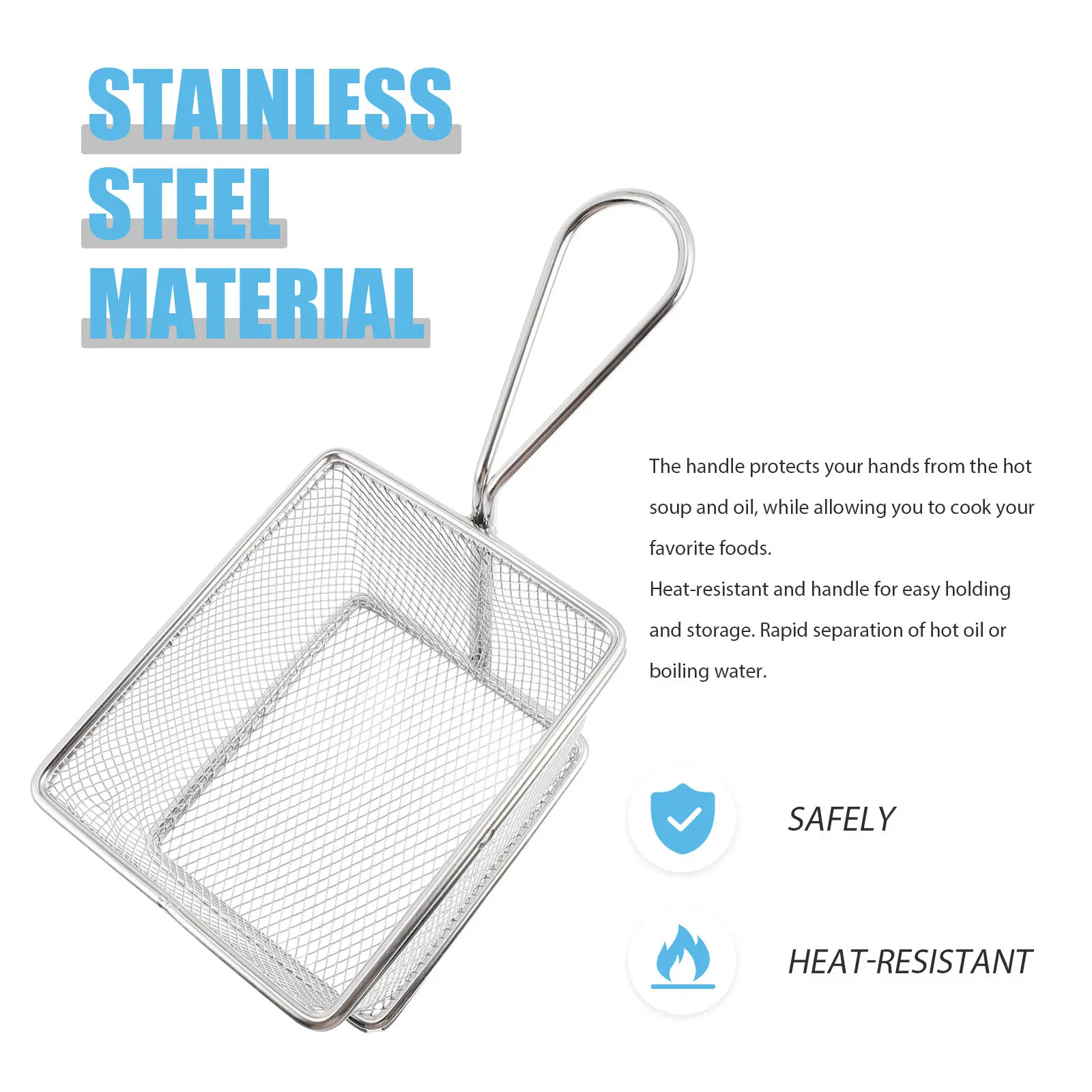 Cesta de acero inoxidable plateada para freír, cesta de cocina para patatas fritas, alitas de pollo, aros de calamar, herramienta de cocina con drenaje de aceite