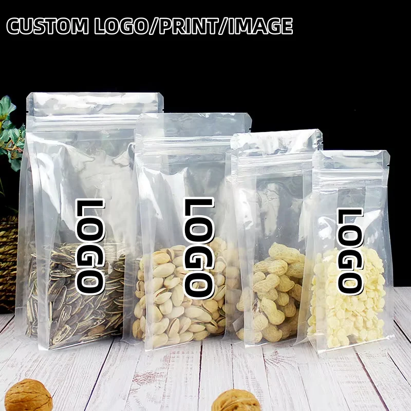 

50PCS 3D High Clear Plastic Visiable Bags Resealable Snack Coffee Cereals Tea Nuts Dried Fruits Meat Gifts Packaging Pouches