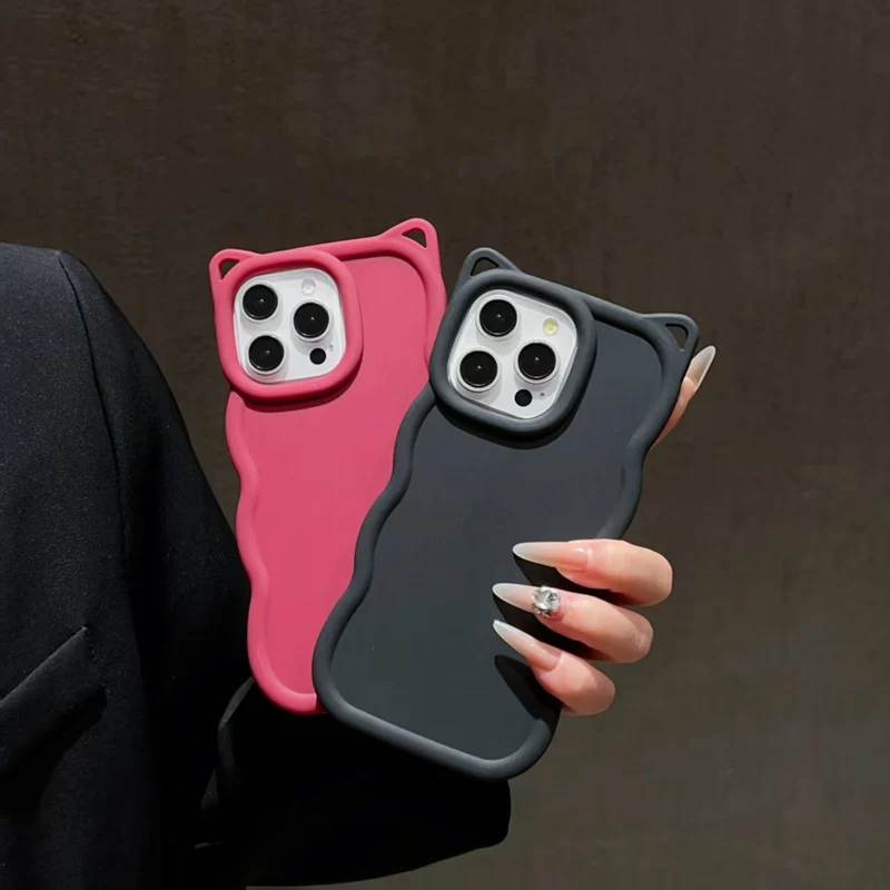 Cat Ear Candy Silicone Waves Phone Case for Oppo Reno 3 4 5 