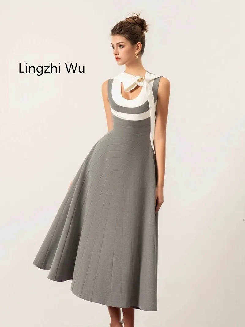 Lingzhi Wu Formal Dress French Vintage Elegant Grey Elegant Ladies Dresses Long Vestidos New Arrival