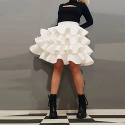 White Ruffles Satin Skirts Girls Short Skirts Office Lady Formal Wear Women Saias Custom Color And Size Above