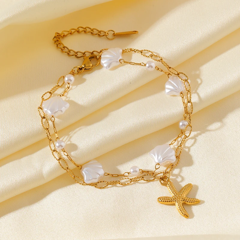 EILIECK 316L Edelstahl Seestern Perlen Halskette Armband Ohrringe Set für Damen Trendiger Wasserdichter Strand-Schmuck Geschenk – Detail 20
