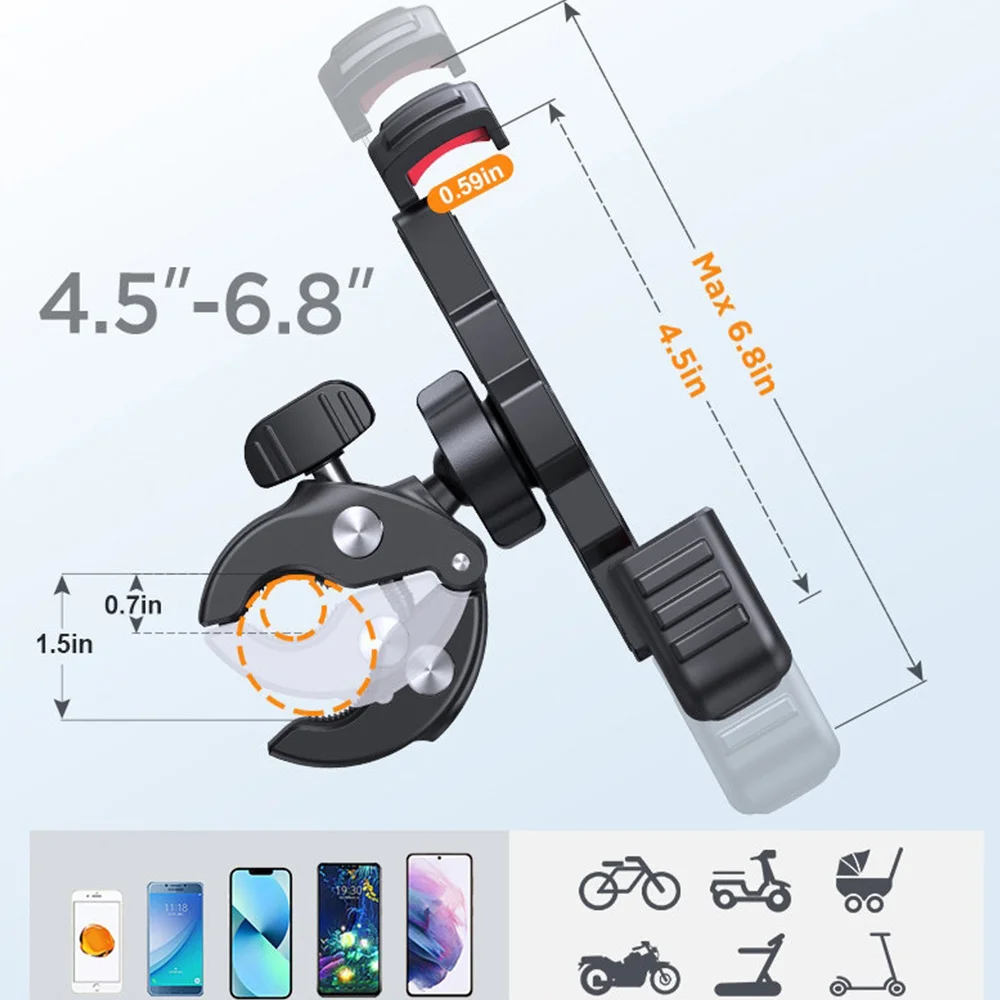 Navigationshalterung Fahrrad-Handyhalterung 360 °   Drehbare Rutschfeste Gummiauflage 17-38mm mit Sicherheitsverriegelung Handyhalterung für Outdoor-Fahrten 4,5-6,8 Zoll Smartphone Motorrad