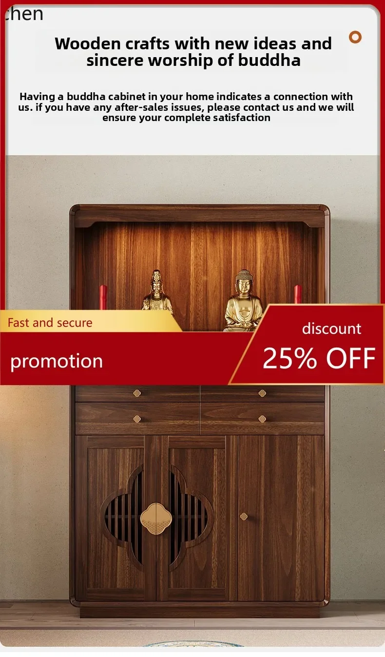 ZMLAltar Table for Home Use with Standing Guanyin Bodhisattva God of Wealth God Slot Incense Case