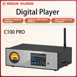 Douk Audio C100 PRO HiFi Bluetooth 5.0 Digital ESS9038 Preamp OLED Display Streamer USB Player DSD512 with VU Meter