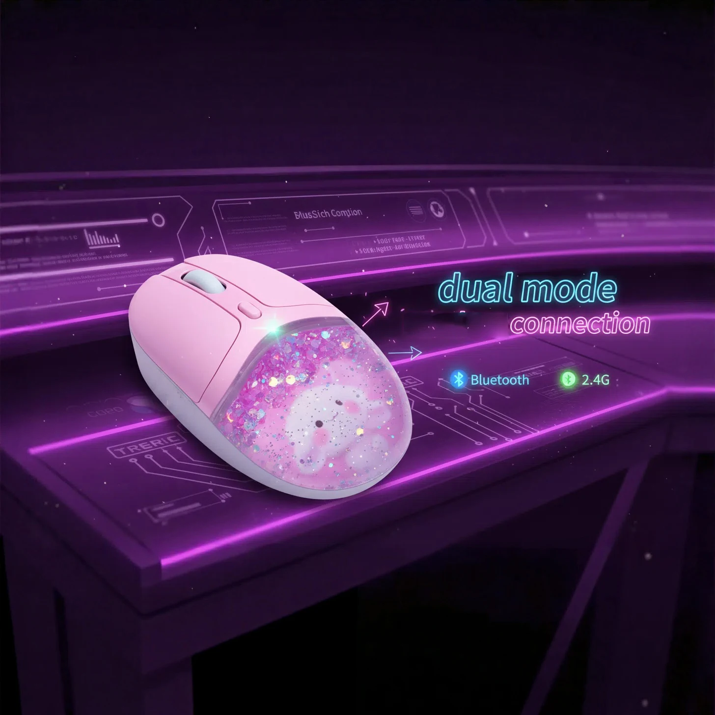 

Cute Mute Bluetooth Liquid Mouse Dual-Mode Rechargeable Creative Flowing Sand 2.4G+Bluetooth Wireless Optical Mouse For Laptop