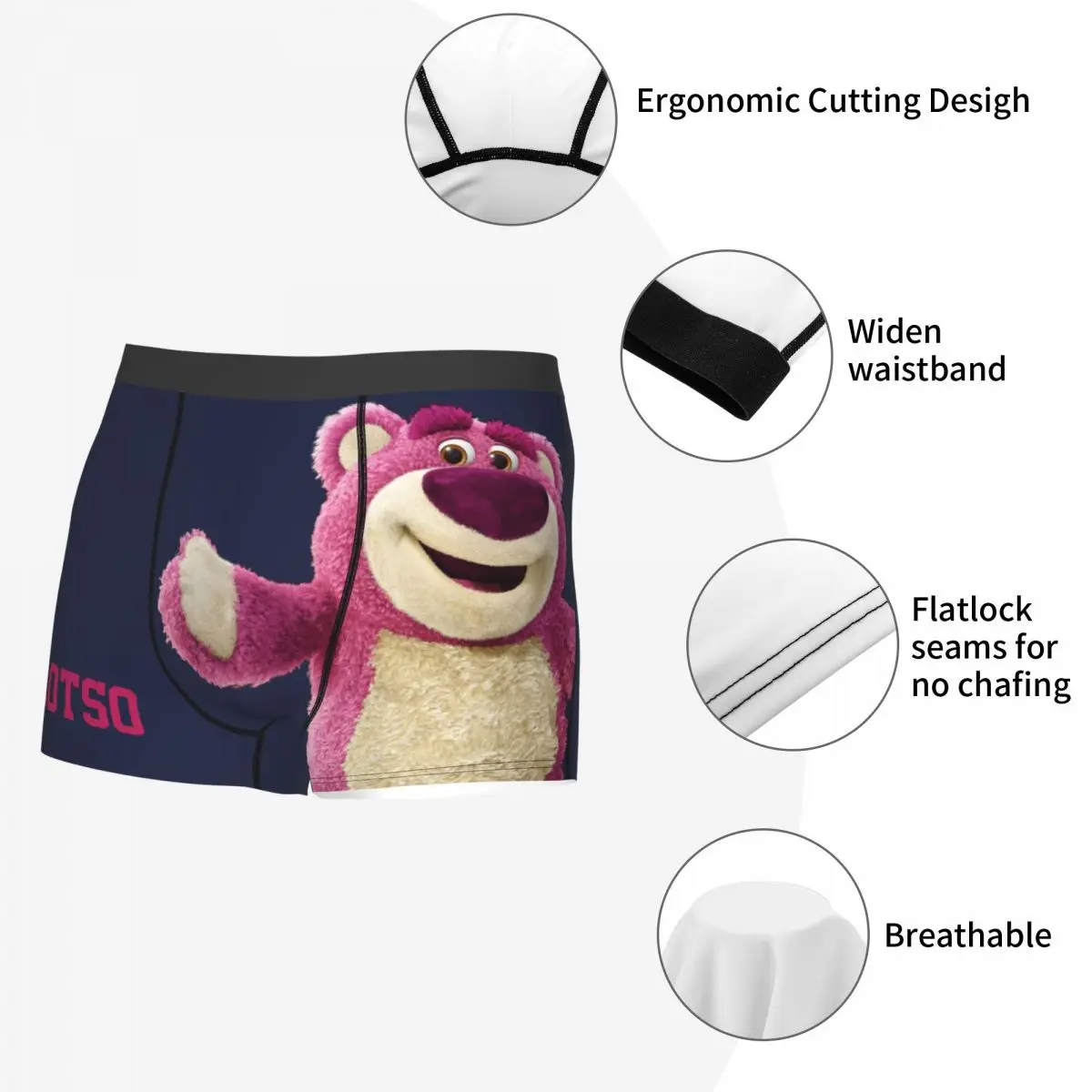 Disney-Toy Story Lotso Cute Bear Boxer, Culotte en coton, Sous-vêtements masculins, Short ventilé, Slip