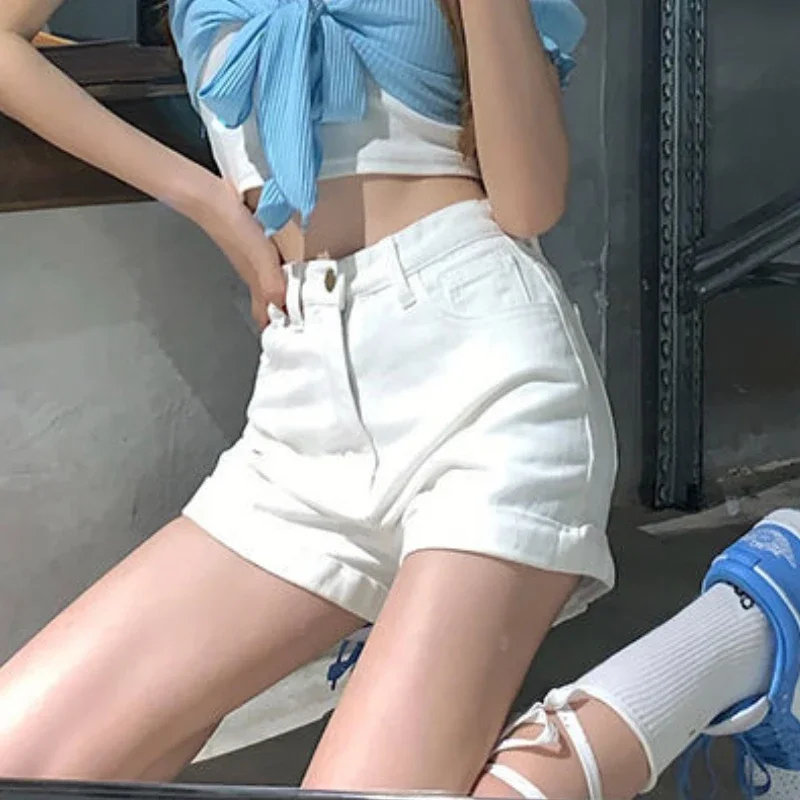 Shorts Women Denim Solid Wide Leg High Waist All-match Basic Streetwear  Fashion Summer Korean Style Girls Ins Thin Beautiful