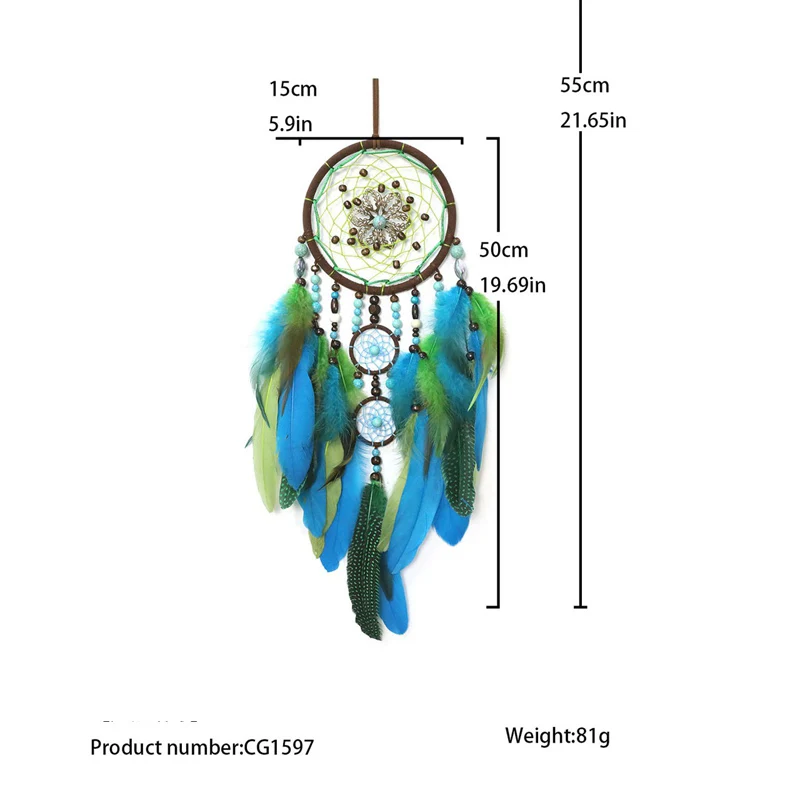 Green Feathers Large Dream Catcher Window Hangings Handmade Ornaments Bedroom Decorations Home Decor For Girls Birthday Gifts