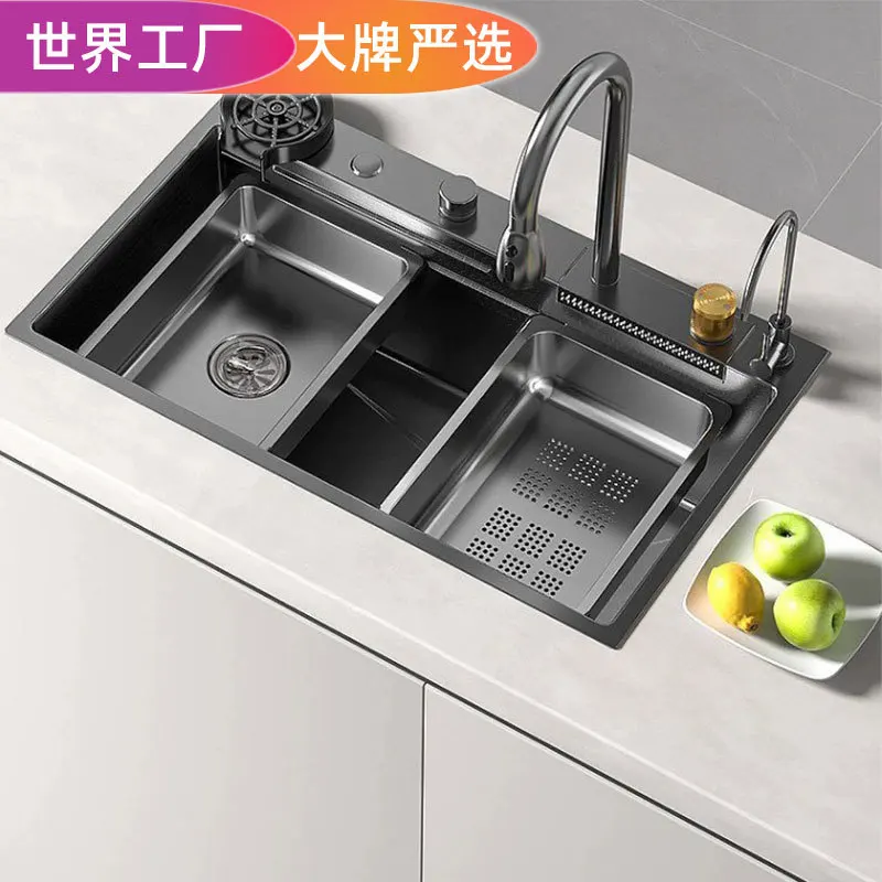 Feiyu Waterfall Large Single Slot Stainless Steel Handmade Household Nano Dishwashing Sink Sink