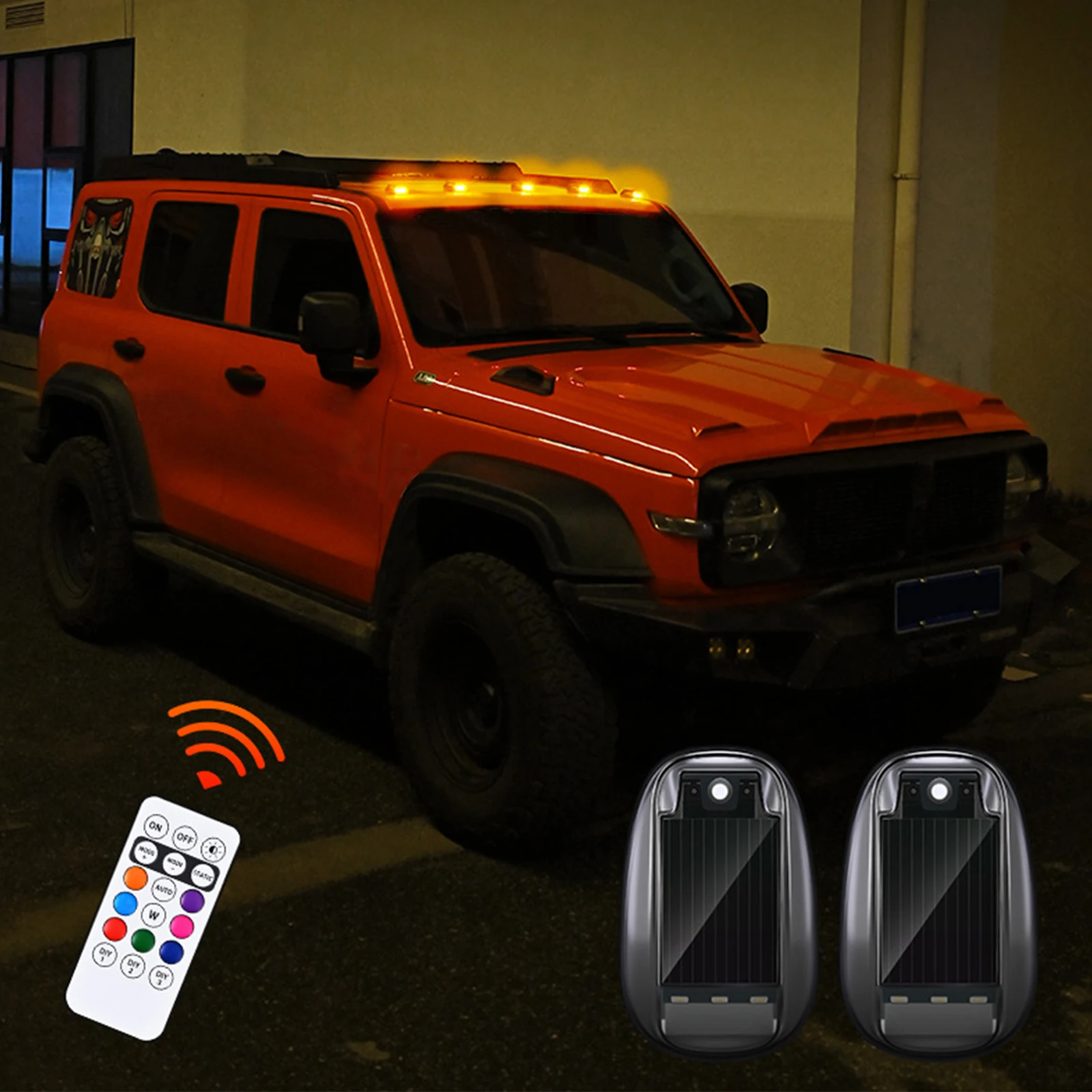 

Solar-Power Car Roof Light with RC Punch-Free Universal Signal Mouse Lamp RGB Solar Powered Strobe Pilot Light for Pickup Trucks