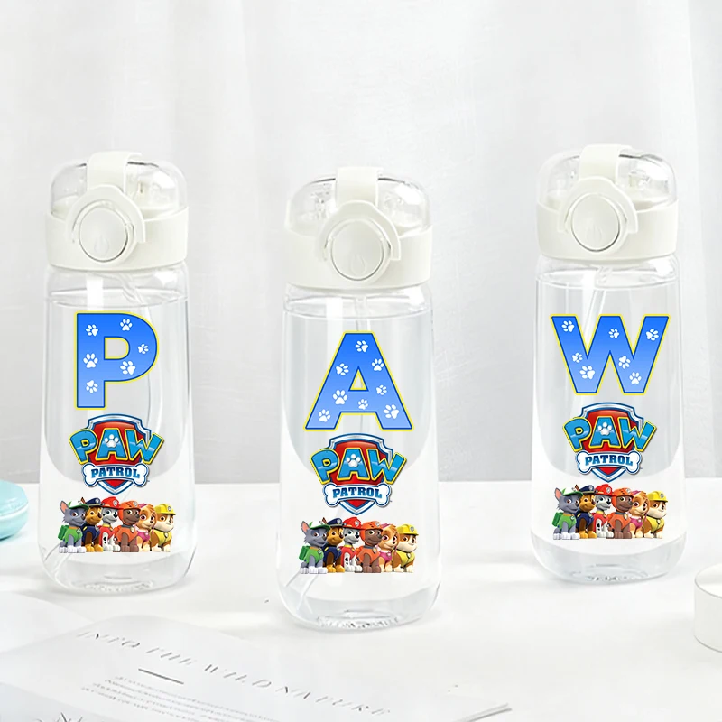 

400ml PAW Patrols Plastic Cup Girl Boy Straw Drinking Bottle Kids Travel Cup Water Bottles Portable Cute Transparent Water Cup