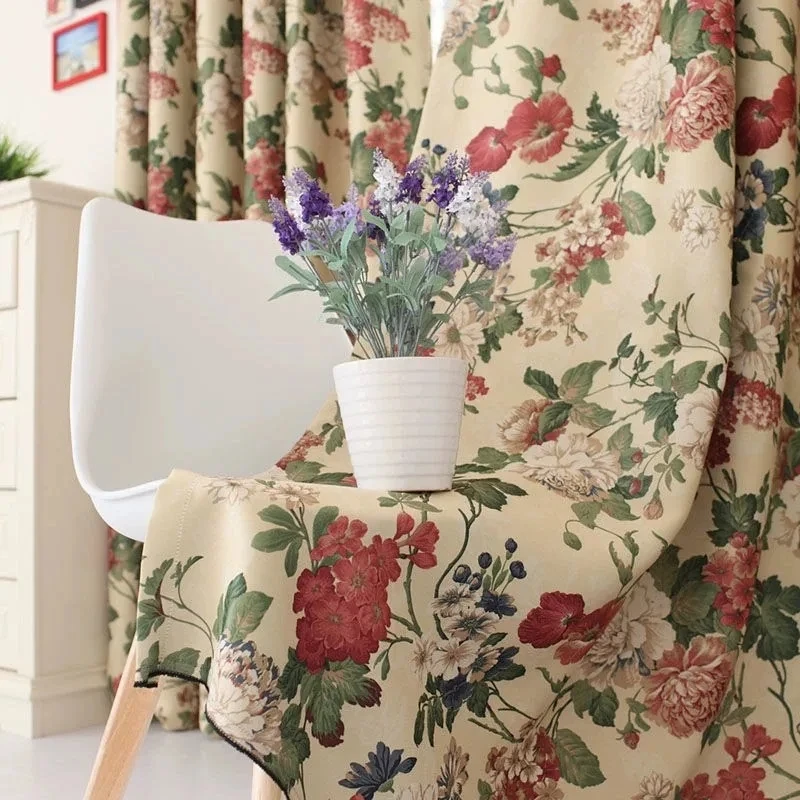 American Retro Peony Flowers Sheer Tulle Bedroom Blackout Printing Curtains For Living Room Kitchen Door Windiw Drapes Curtain