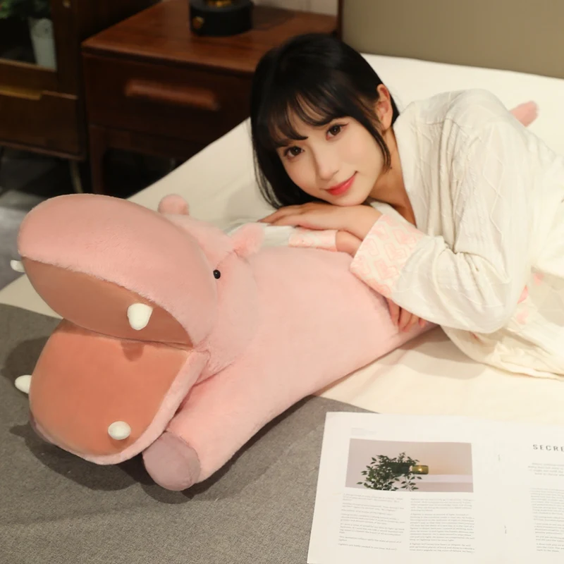 

100cm Cartoon Long Hippos Plush Toy Pillow for Boys Leg Clamped Soothing Cloth Doll Soft Animal Cushion