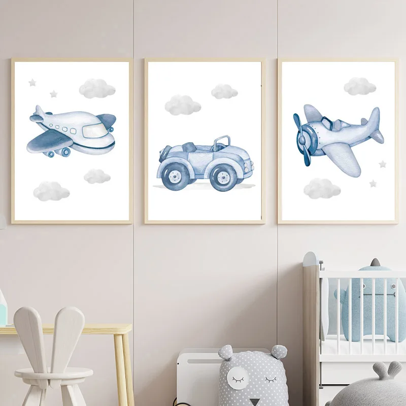Boho Aircraft Car Helicopter Nursery Posters Wall Art Prints Canvas Painting Nordic Boy Baby Kids Room Home Decoration Pictures
