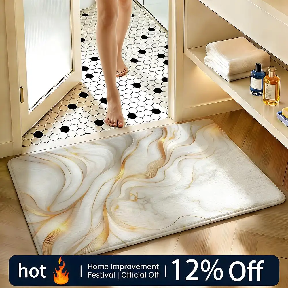 Soft Absorbent Non-Slip Rug Pattern Marble Pattern Floor Mat Home Decor Doormat Bedroom Floor Mat Shower Carpet