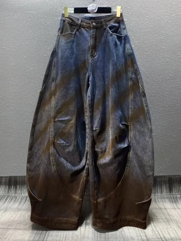 

Retro American High Waist Wide Leg fiti Painting Jeans Women's Faionable Slimming Long Trousers Casual Sle Blue