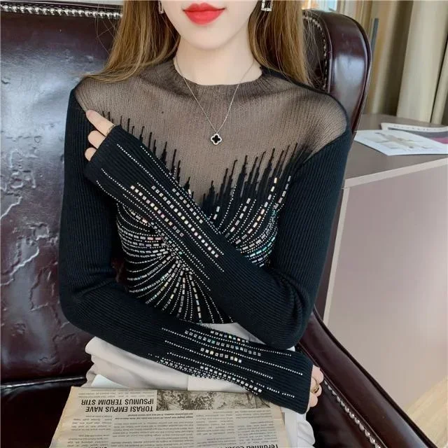 

2024 Sexy Women's Long Sleeve Sweater Top Blusas Clothes for Women Tops Shirts Blouses V1483