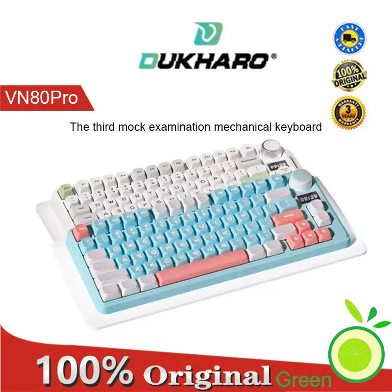 

Dukharo VN80Pro Pink and green three mode V2MO wireless game keyboard