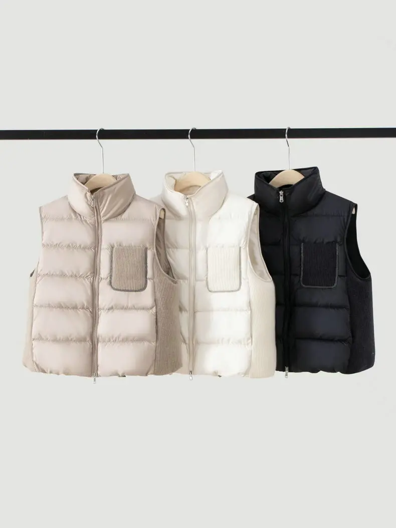 Women'S Autumn/Winter 2026 New Stand-Collar Down Vest – Cropped, Warm Outerwear With Cashmere Paneling