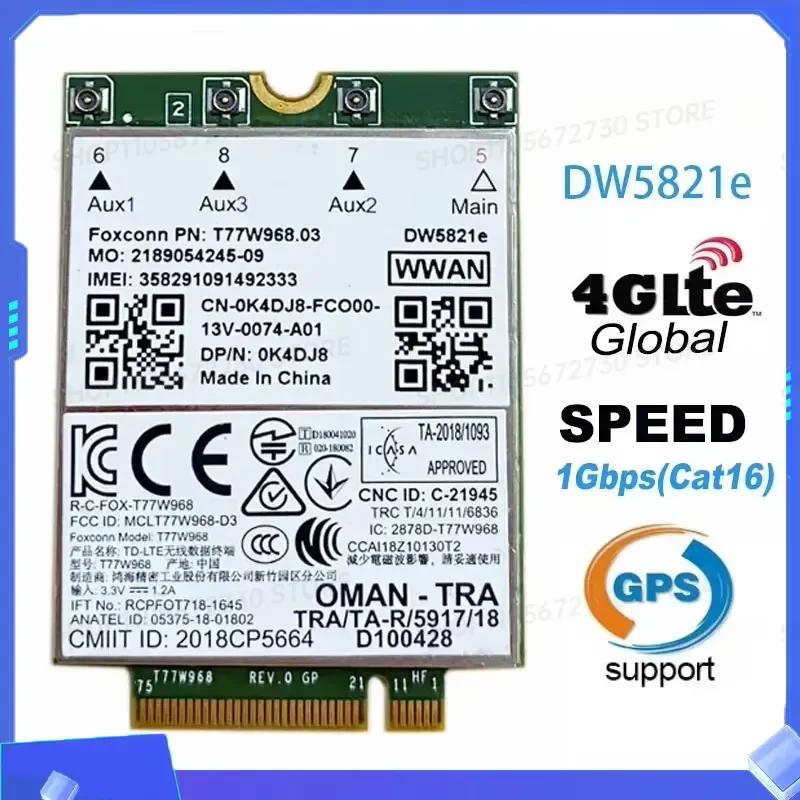 for Latitude 5420 5424 7424 7400 DW5821e T77W968 LTE Cat16 GNSS 5G WWAN Card with eSIM 2-in-1 Module