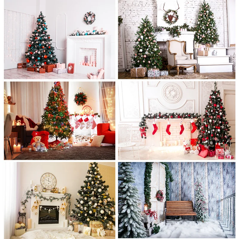 

SHUOZHIKE Thin Cloth Christmas Day Indoor Theme Photography Background Christmas Tree Backdrops For Photo Studio Props CHM-119