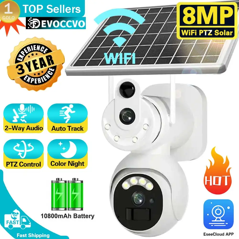 

8MP 4K Outdoor Two Way Audio Wifi Dual Lens Camera PTZ Wireless Solar Camera AI Auto Tracking CCTV Surveillance Yours Solar Cam