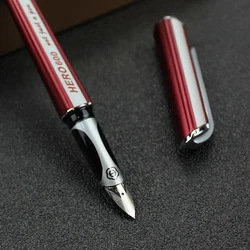 Hero 600 Metal Red Fountain Pen, Estilo único, Fine Nib, 0.5mm, Caneta de tinta profissional