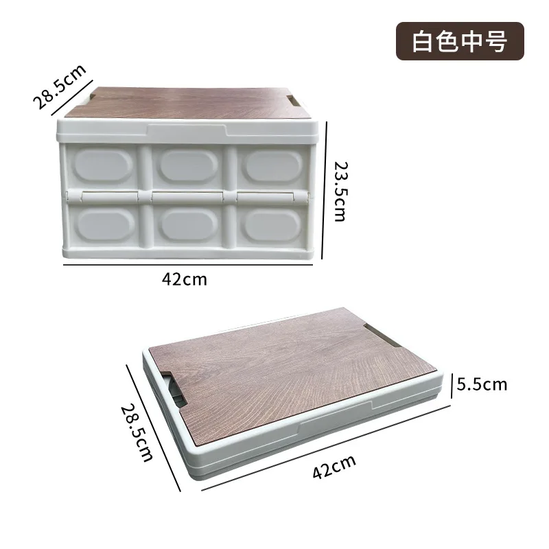 Outdoor Camping Folding Box With Wooden Lid Car Storage Box Food Organizer Container for Household Large Capacity Storage Box