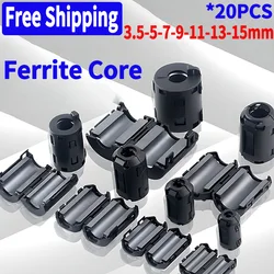 20Pcs 3.5/5/7/9/11/13/15mm EMC Ring Core Ferrite Bead Clamp Choke Coil Ferrite Filter Clip Cable for Black Magnetic Snap-on