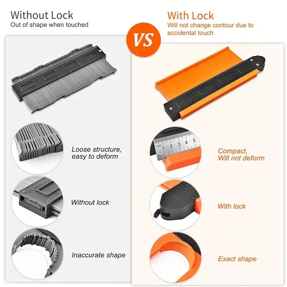 Contour Gauge Profile Tool 5Inch/10Inch Adjustable Lock Precisely Copy Irregular Shape Duplicator For Corners Wood Templates