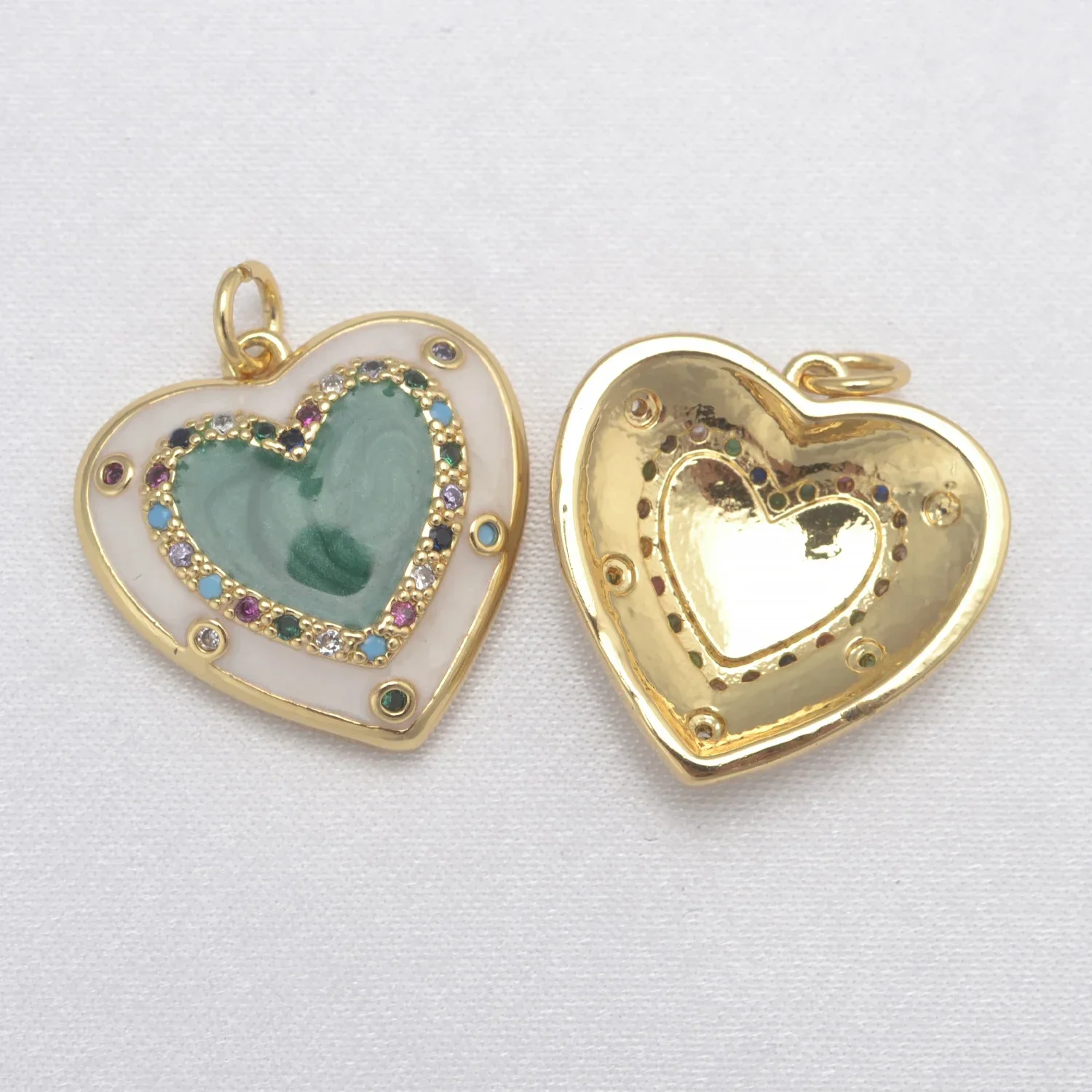 10Pcs Heart Pendant for Handmade DIY Earring Jewelry Making Supplies Inlay Zircon Pearl Hollow Accessories Brass Material Charms