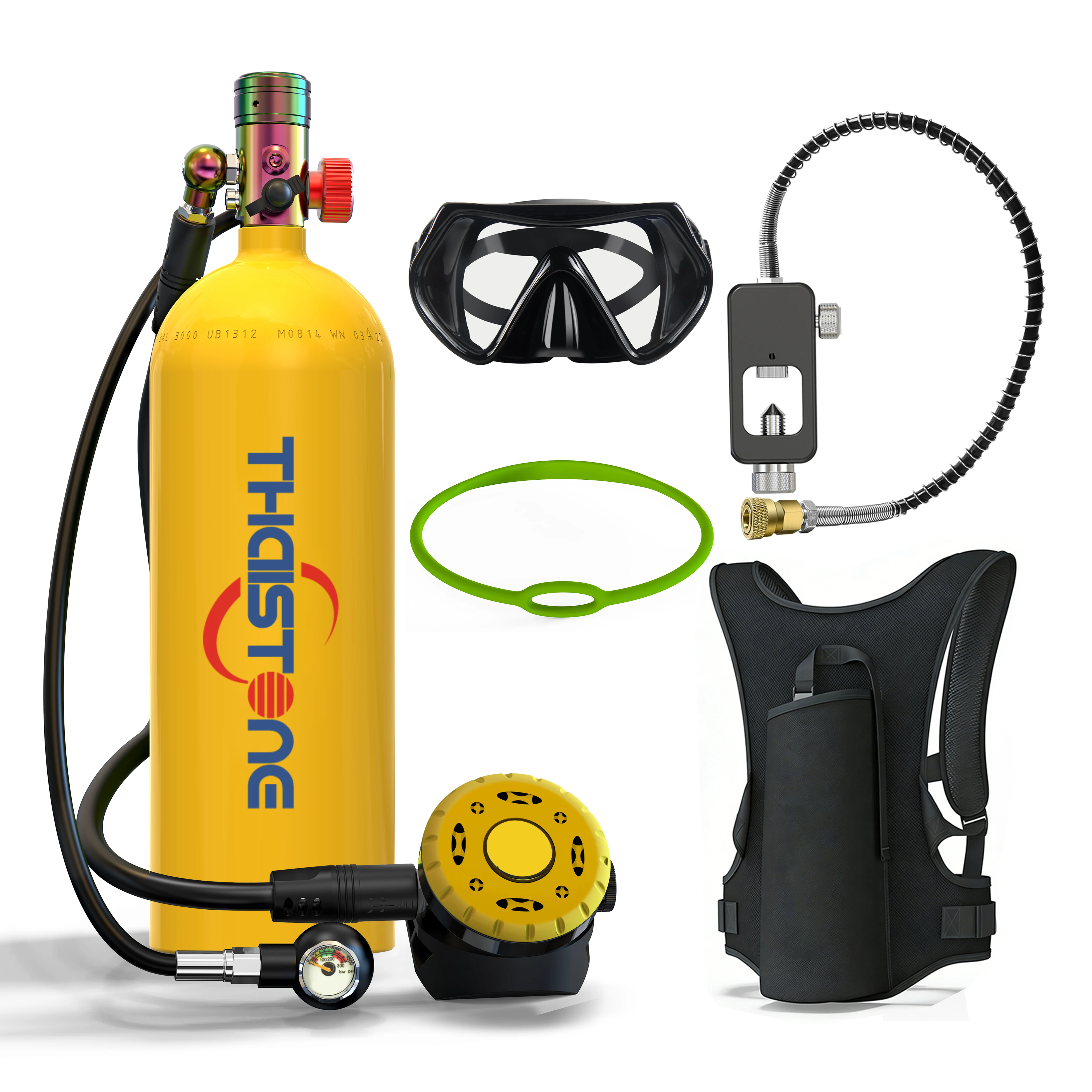 TAIITONEE-2.3L Color Scuba Diving Bottle with Adapter and Backpack , Snorkeling Equipment kit , Oxygen Cylinder, 30-40 Minutes